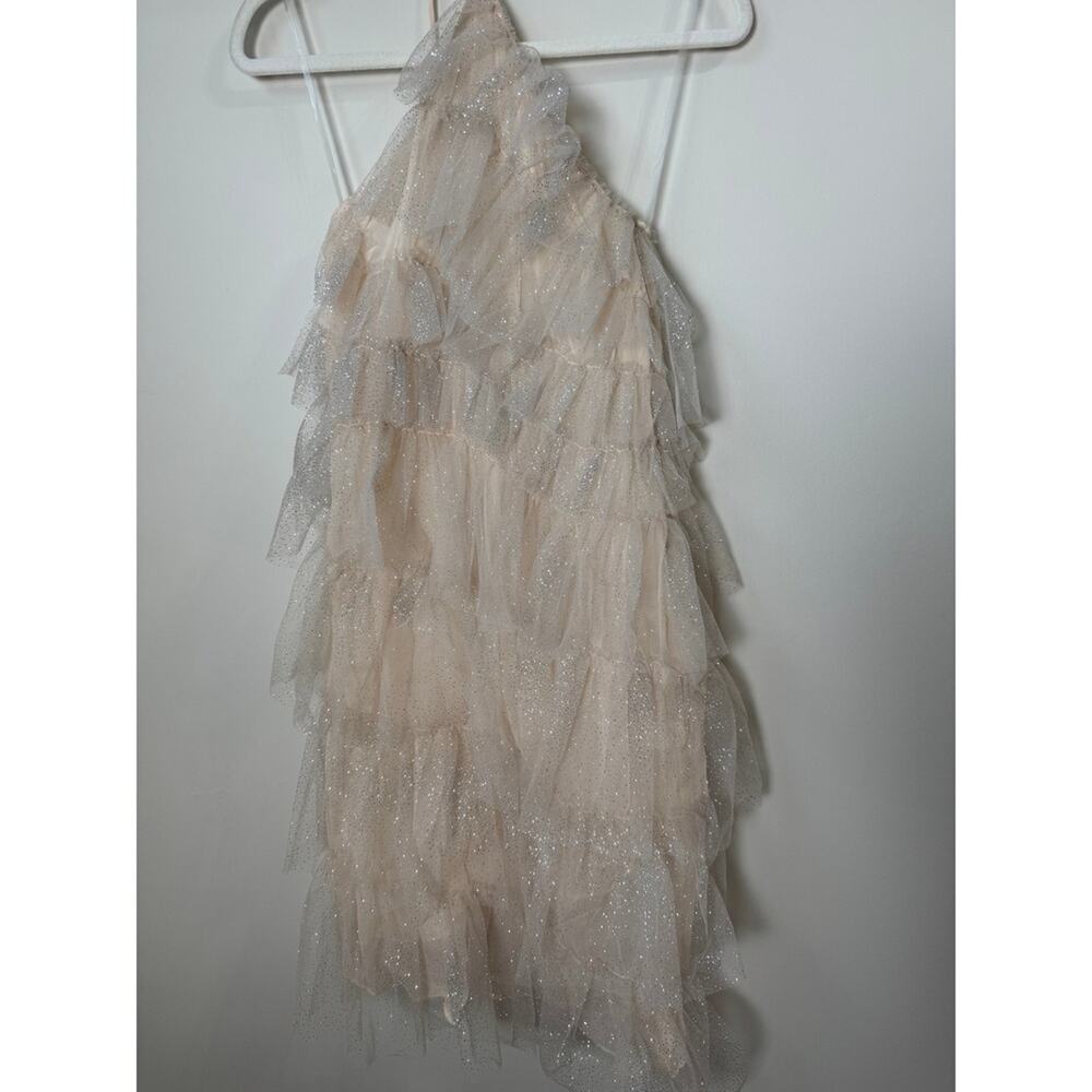 The Bar Tiered Glitter Tulle Lou Mini Dress Champagne Pink Halter Party Size 0 - Picture 4 of 6
